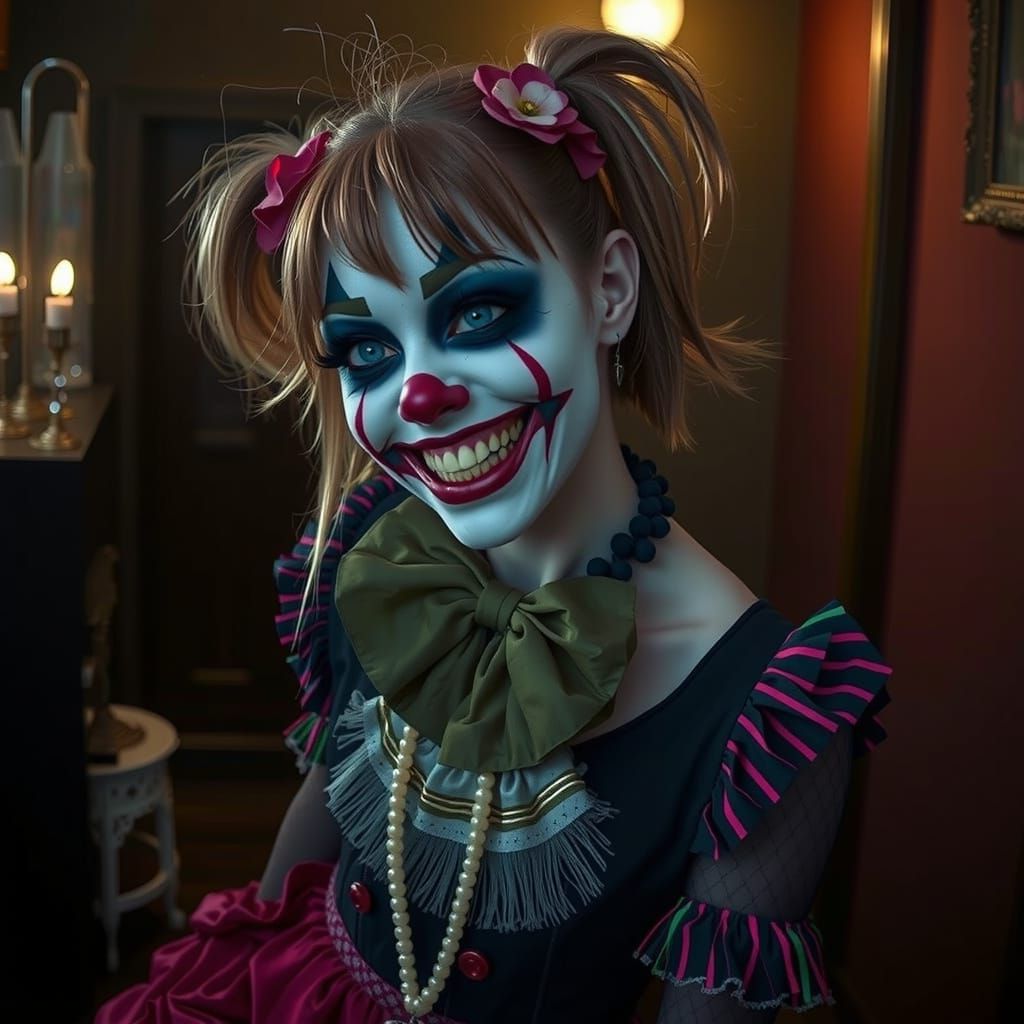 Cute Emo Clown Girl with Gothic Makeup Giggles