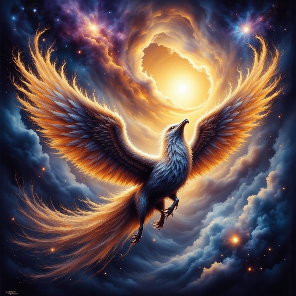 Ethereal Astral Griffin Ascends Majestic Through Swirling Ne...