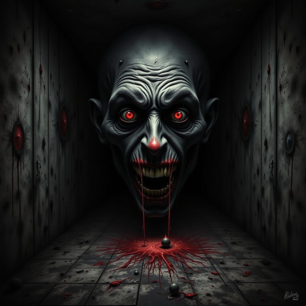 Eerie Monster Head in Dark Room, Abstract Horror