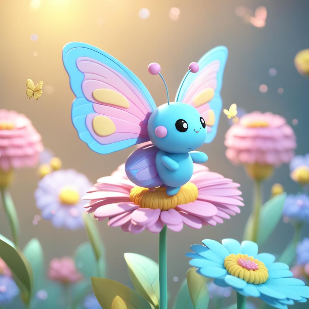 Cute 3D Butterfly Character in Pastel Colors