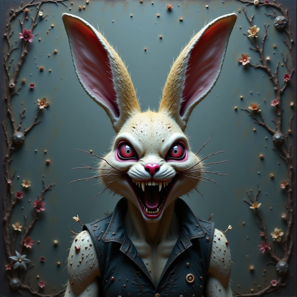 Menacing Laughing Bunny with Pulp Texture
