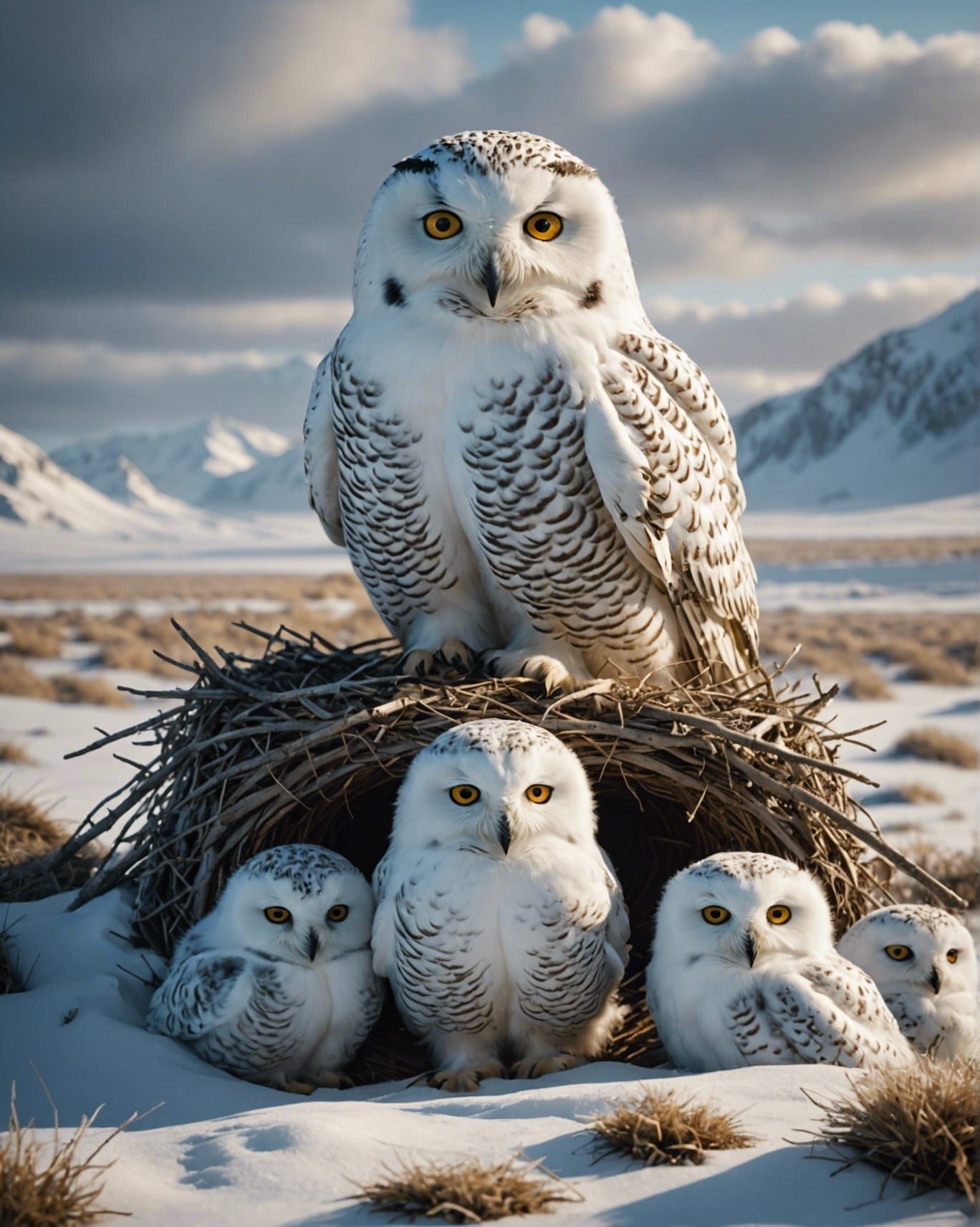 Snowy Owl and her Owlets