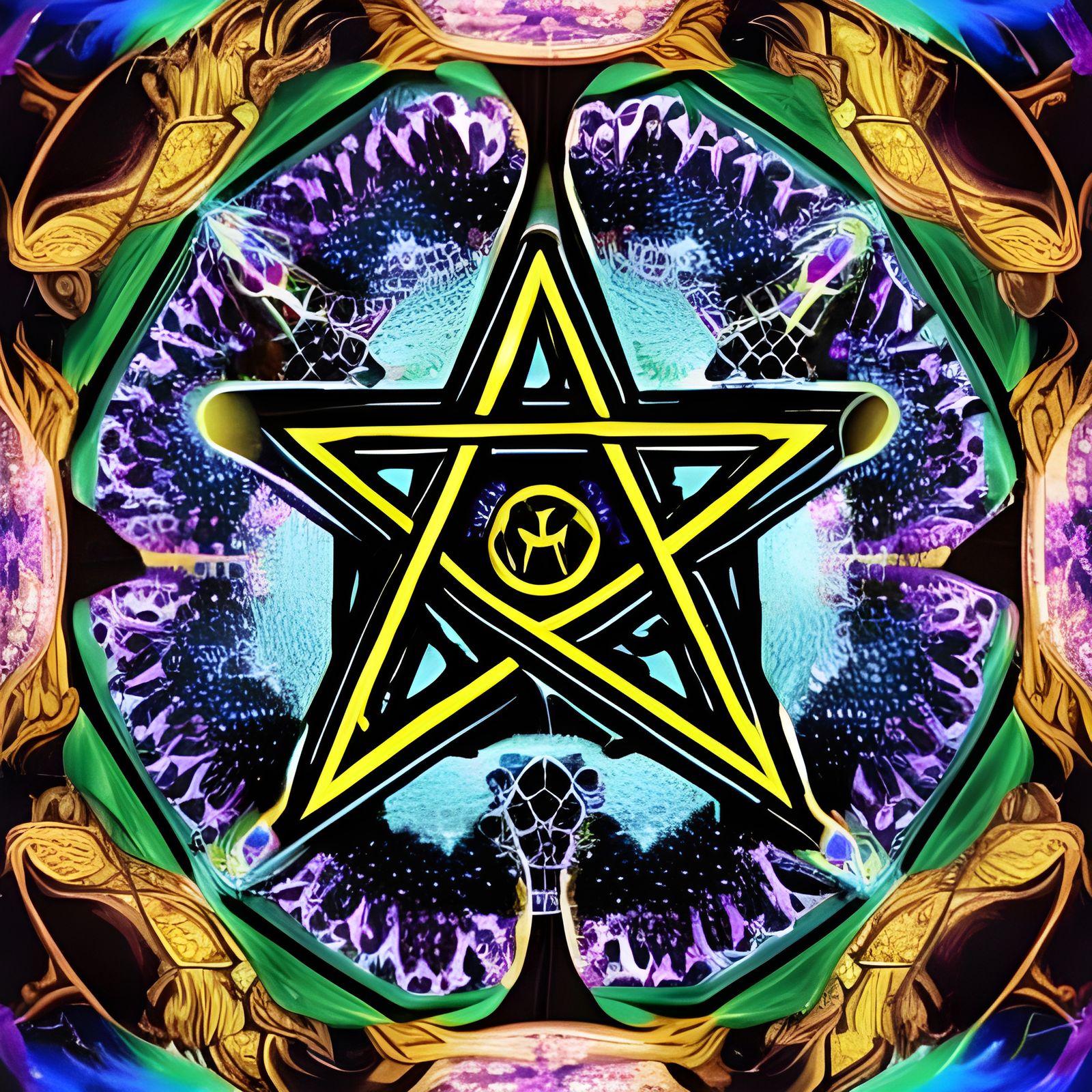 Iridescent Belladonna Flower Pentacle in Dark Fantasy Style