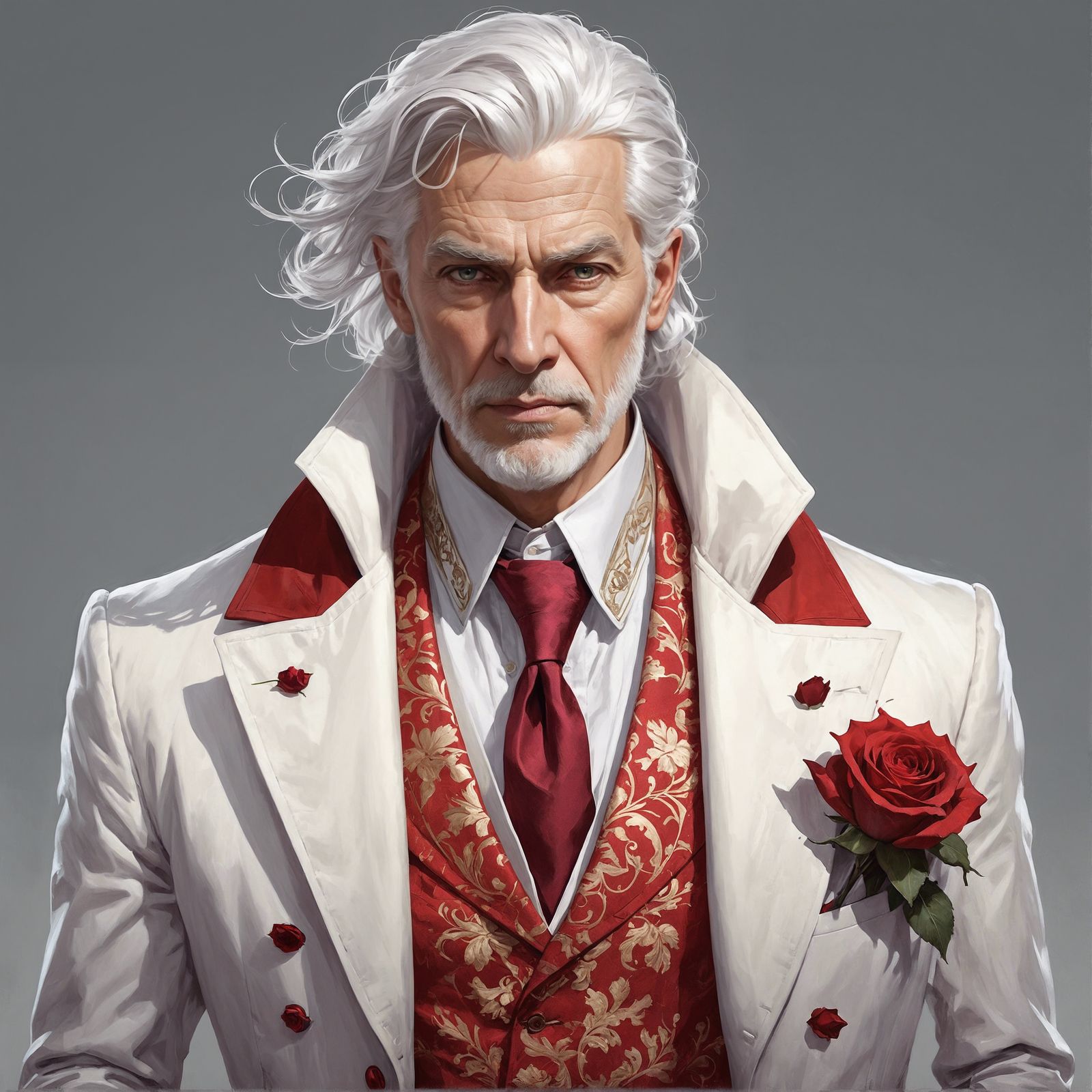 Sinister Man in Red Suit: Hyperdetailed Portrait