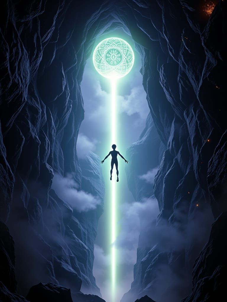 Glowing Figure Falls Through Obsidian Caverns