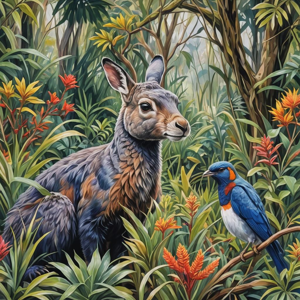 New Zealand Wildlife in Gouache Impressionist Style