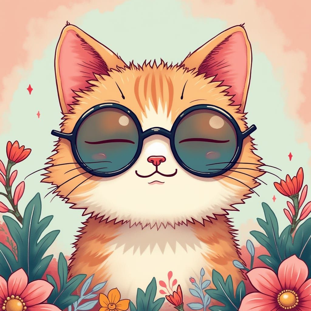 Pastel Kitty with Glasses in Pop Surrealist Style