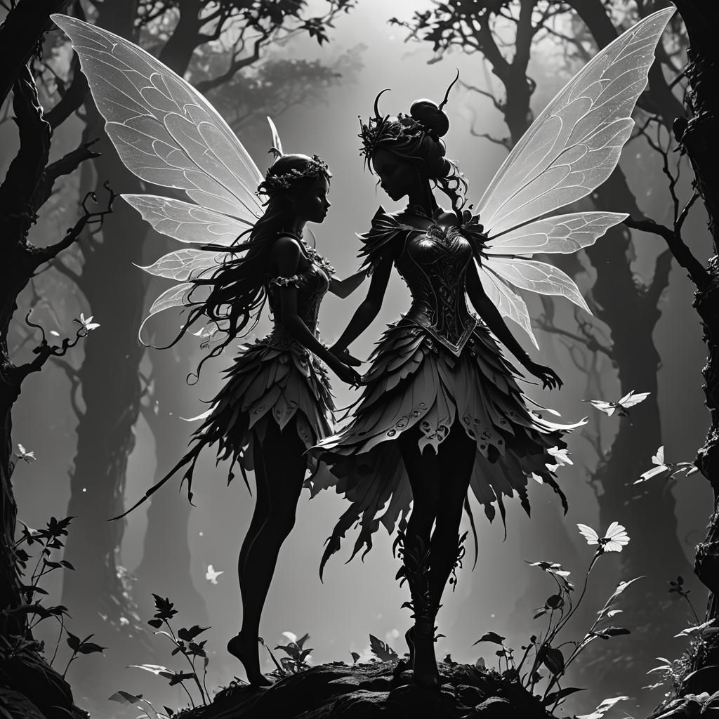 Fantasy Fairy Silhouette in Black and White