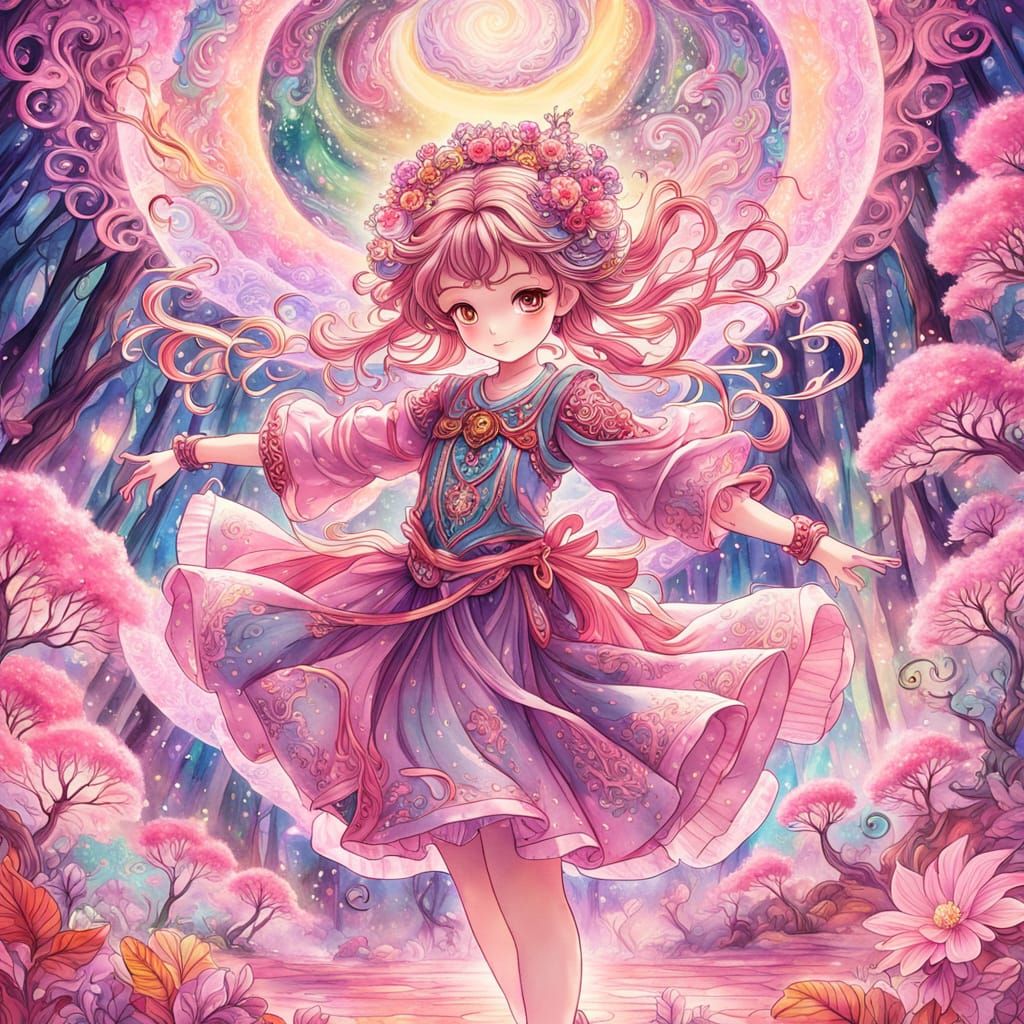 Manga Painting Of Dancing Divine Character In Psychedelic Re...