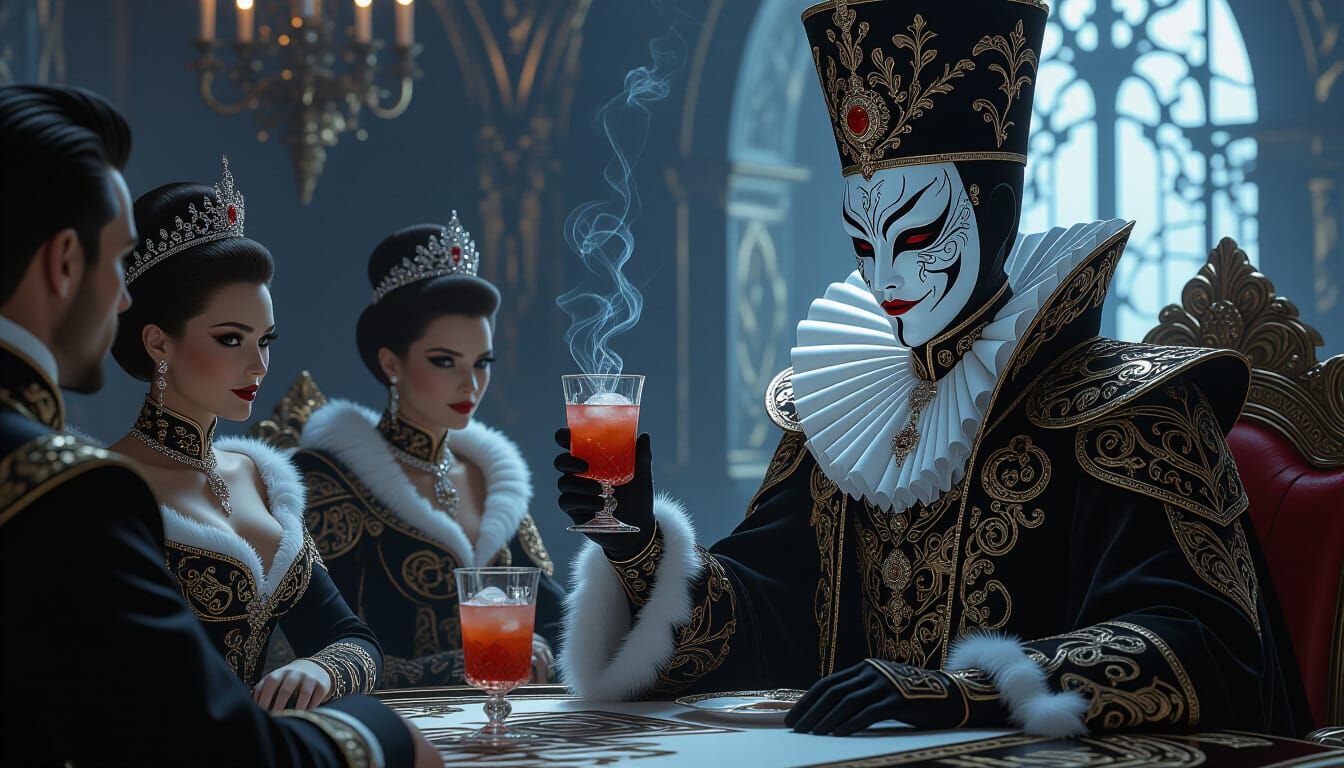 Habsburg Noble Serves Drinks in Cyberpunk Art Nouveau Style