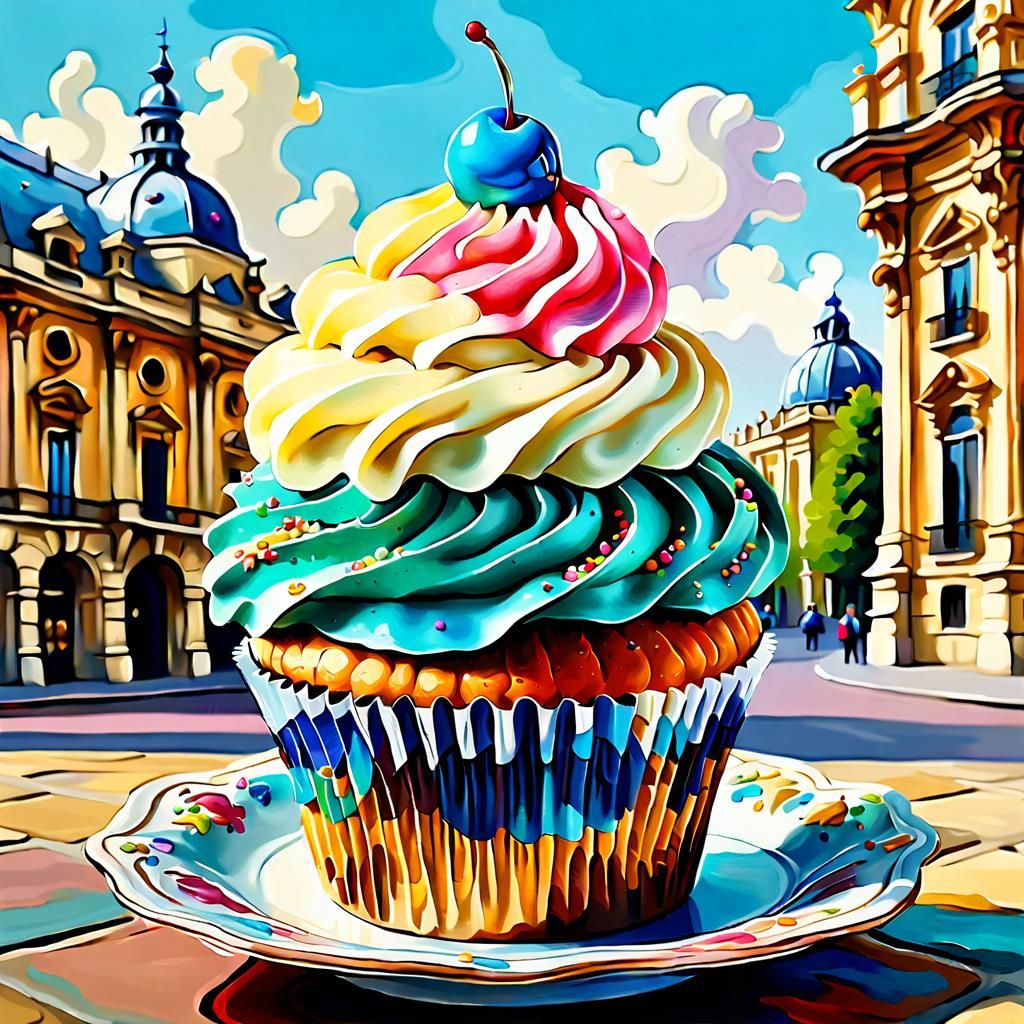 Baroque Palace Cupcake in Expressionist Style