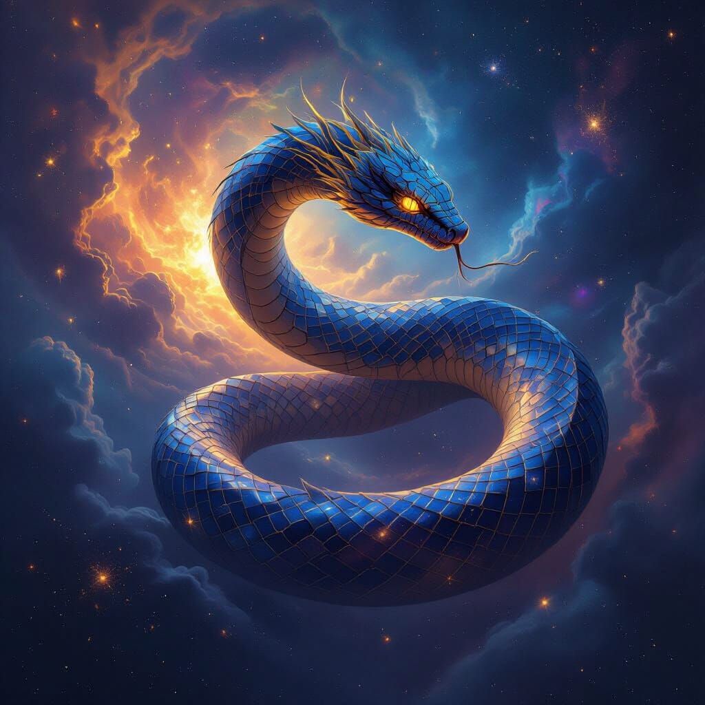 Celestial Serpent Coiling Around Dying Star in Space Art Sty...