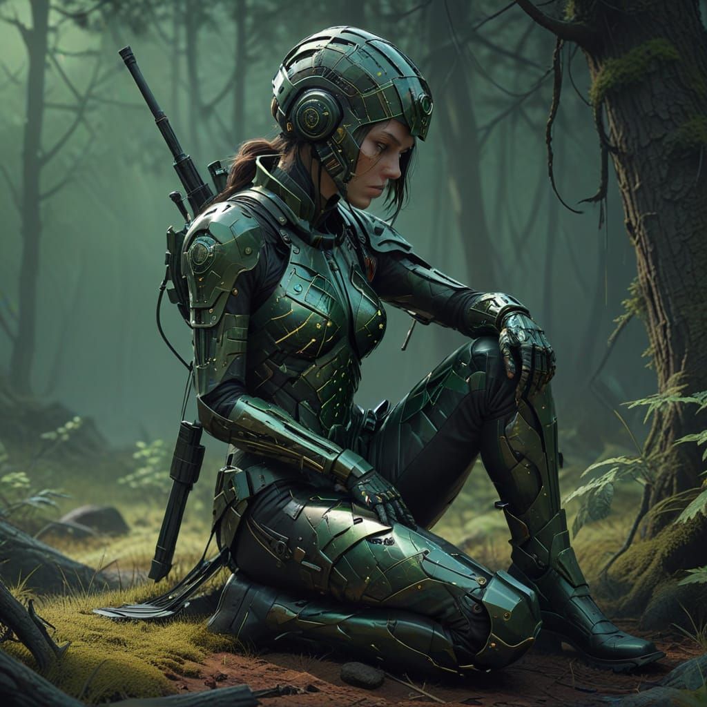 Female Assassin in Stealthy Voronoi Armor Takes a Moment to ...