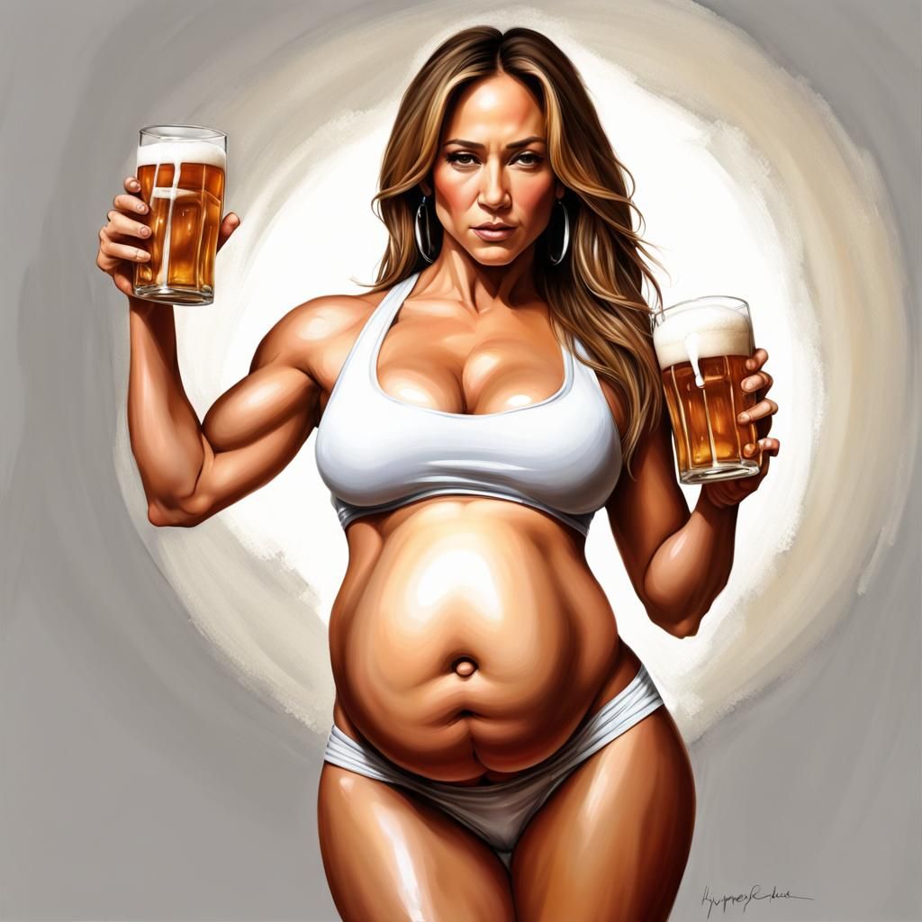Hyperrealistic Jennifer Lopez with Exaggerated Belly