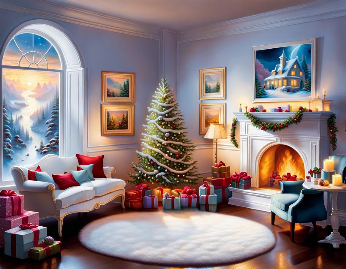 A beautiful Christmas tree, in a corner of a cozy room
