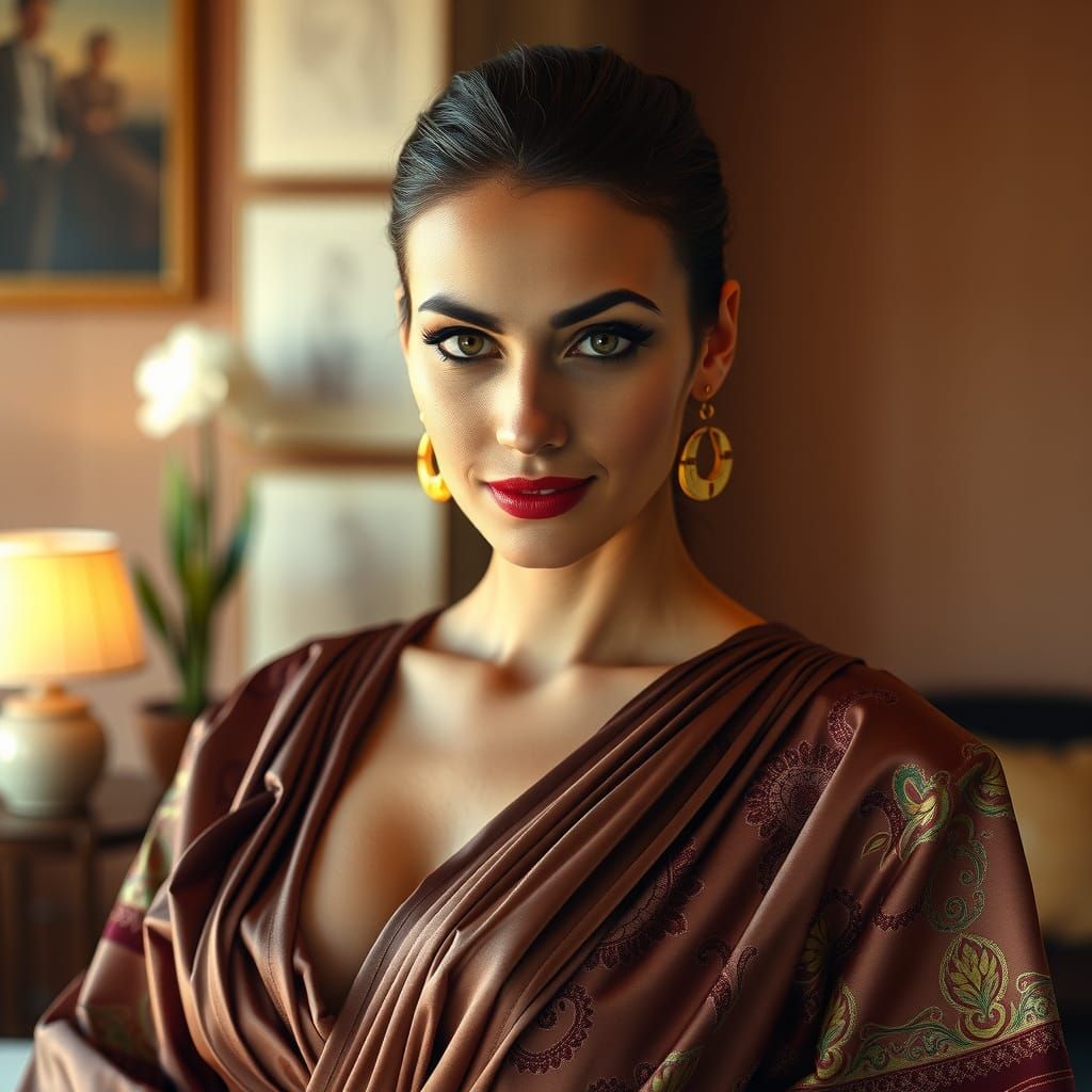 Elegant Sensual Woman in Moroccan-Inspired Gown