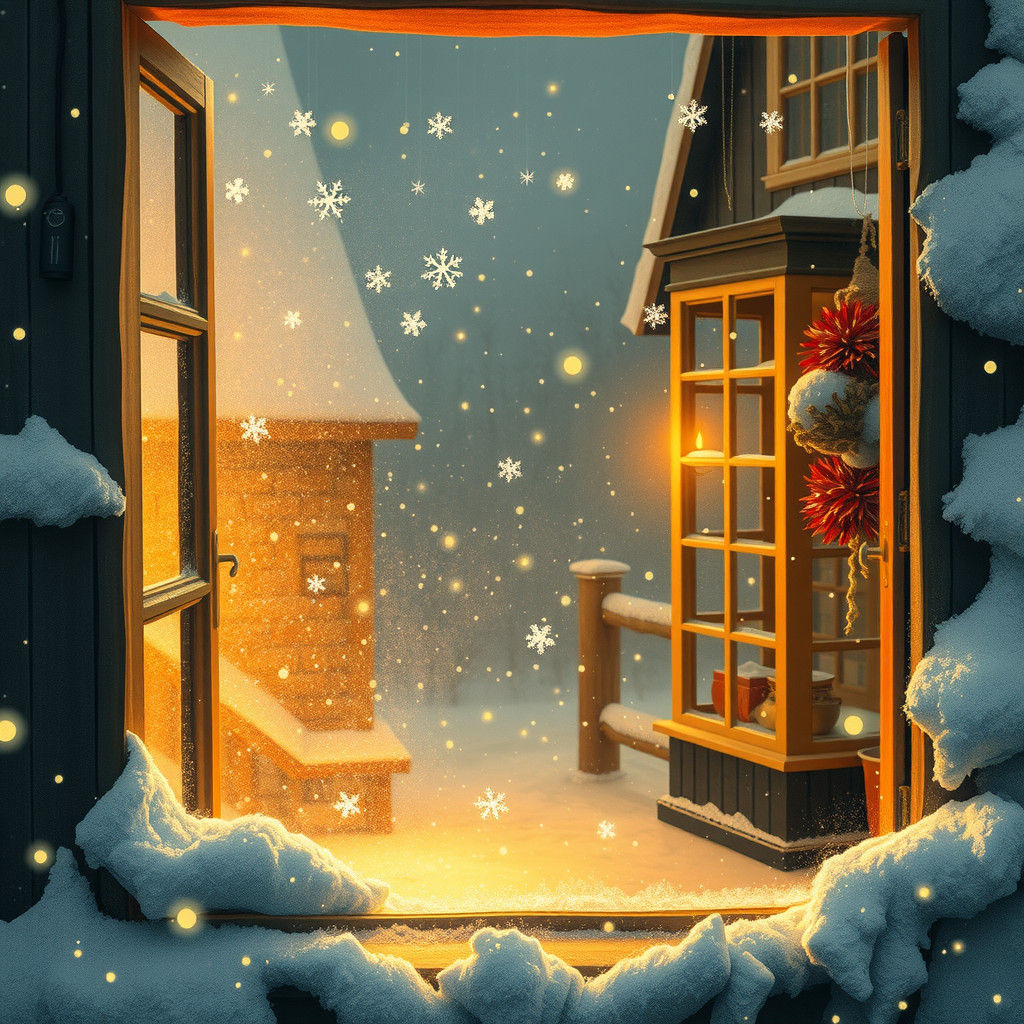 Cozy Winter Cottage in Watercolor Style