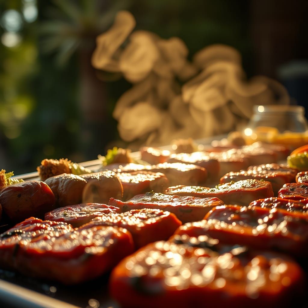 Glistening BBQ Platter in Hyperrealistic Detail