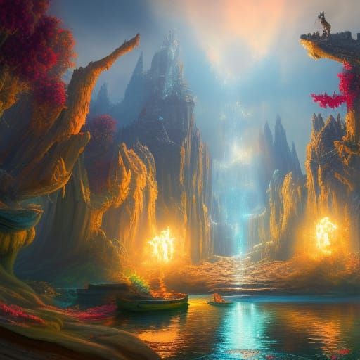 Fantastical Matte Painting with Deep Color and Intricate Det...