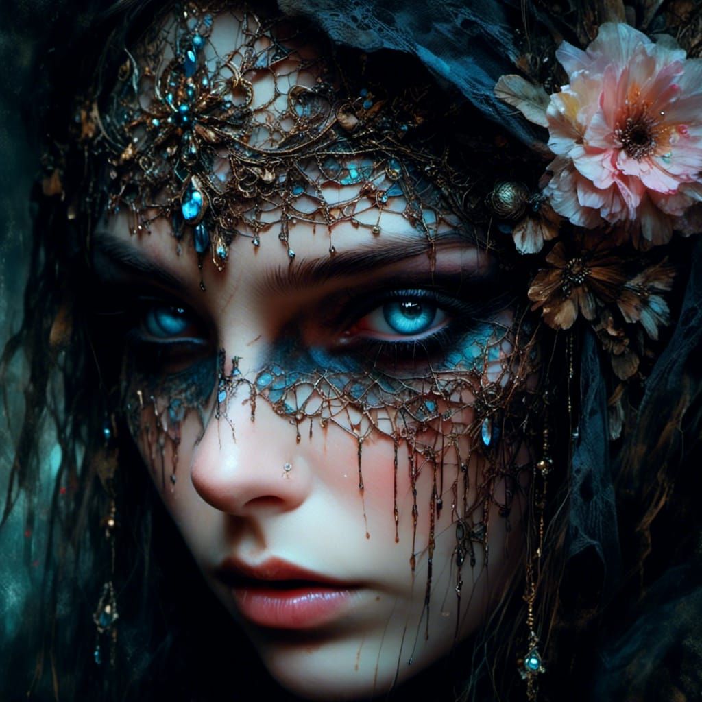 Stunning Macro Shot of Woman in Veil with Flowers