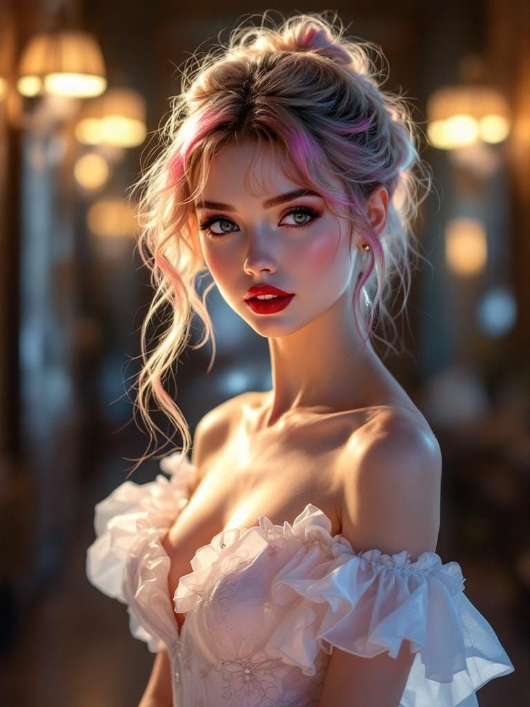 Anime Woman with Pink Hair in Ethereal Light