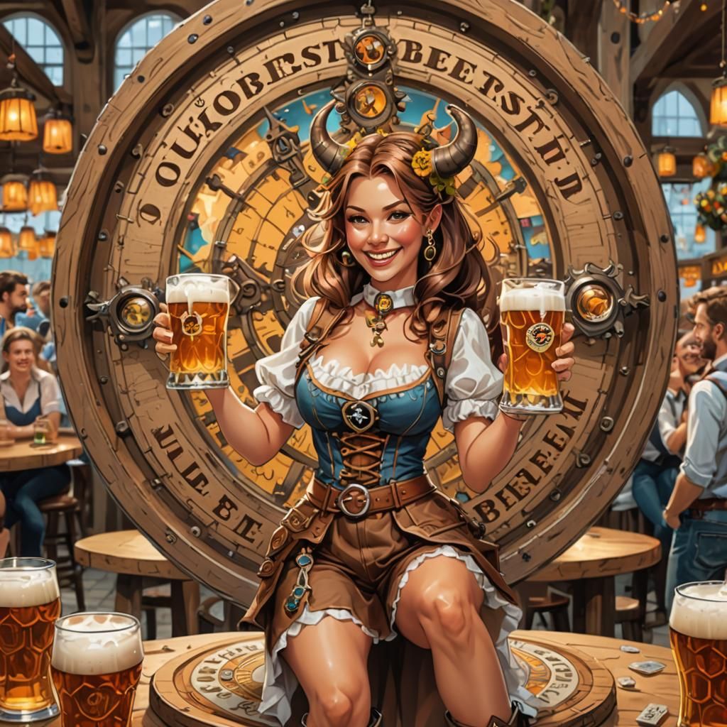 Oktoberfest Devil Woman in Quantum Cartoon Style