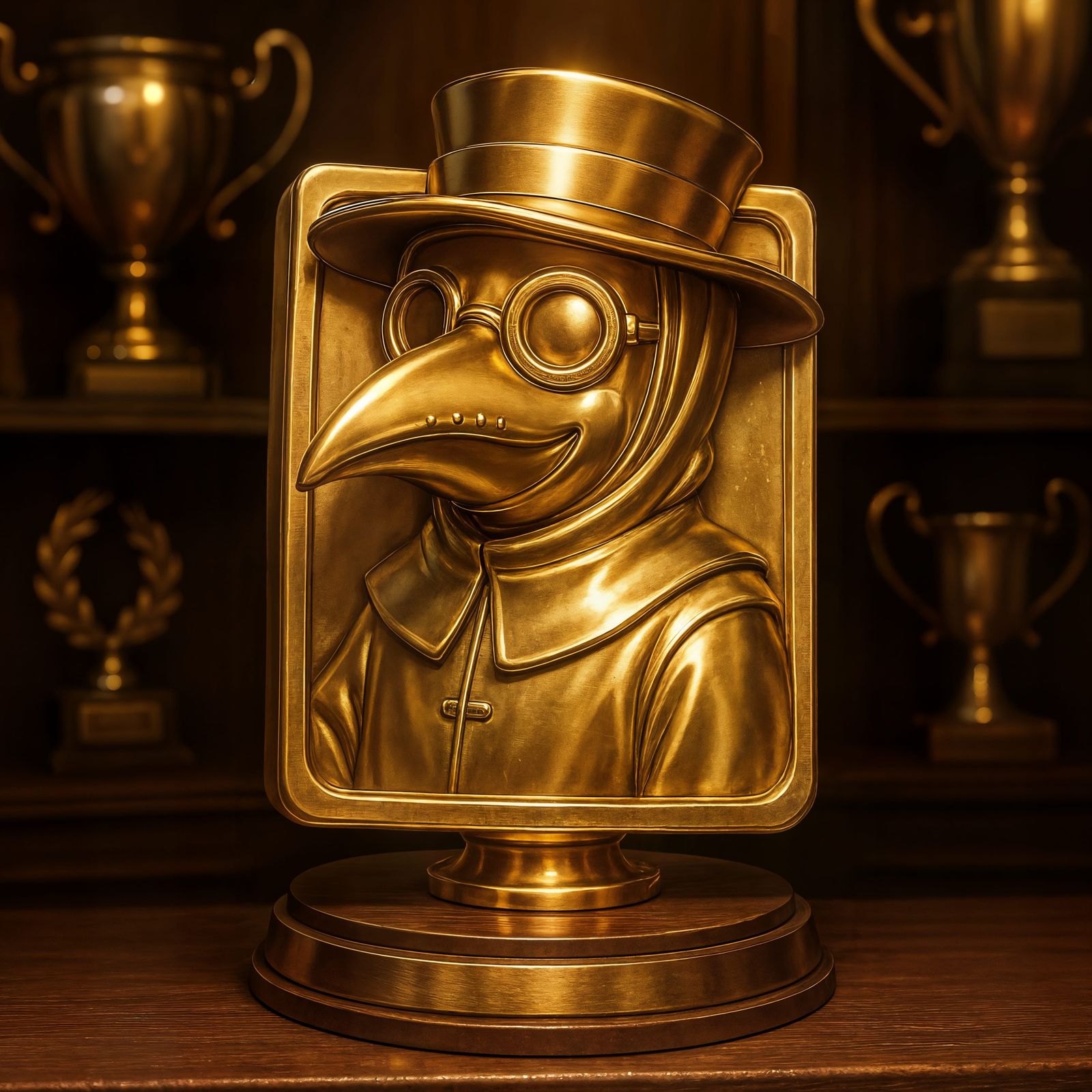 Golden Plague Doctor Plaque in CGI Style