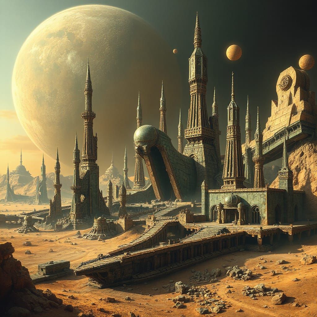 Alien City of Twisted Spires on Desolate World