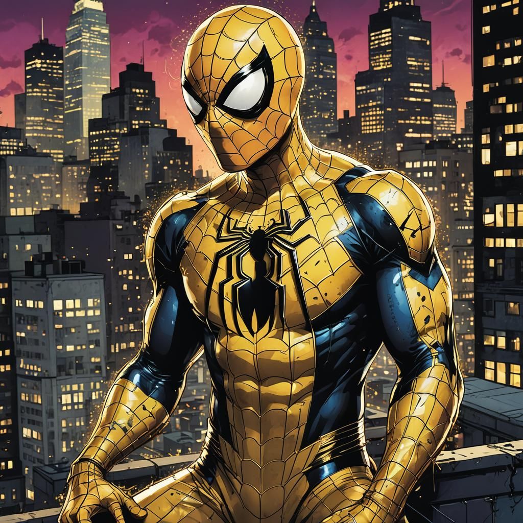 Spiderman in Yellow Suit, Pop Art Comic Book Style