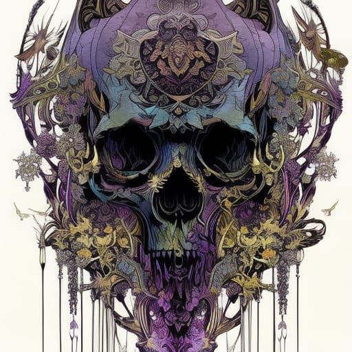 Detailed Purple Skull with Intricate Motifs