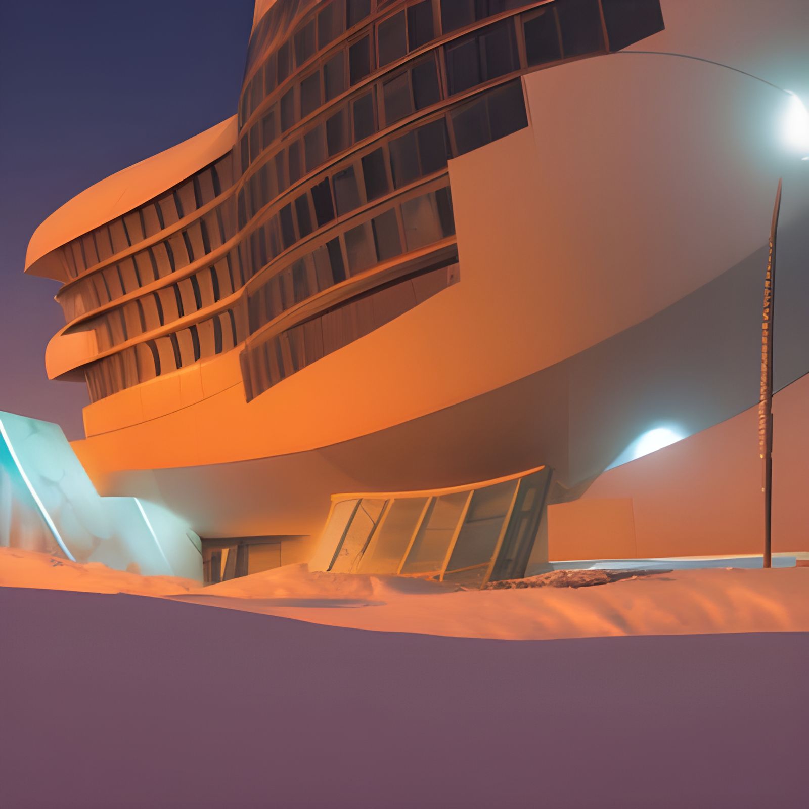 Futuristic Building on Mars During Winter