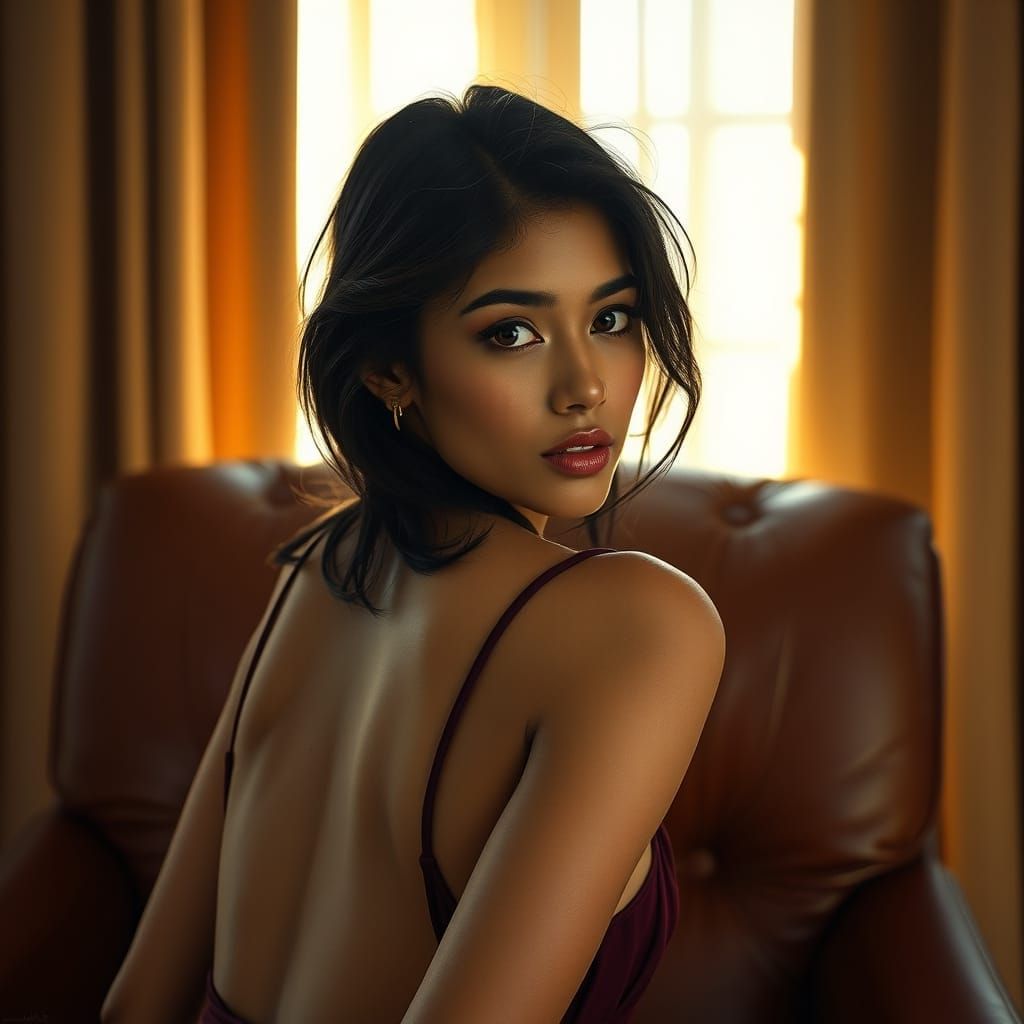 Elegant Tamil Woman in a Neo-Noir Setting