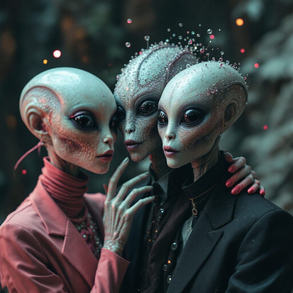Smiling Alien People and Pets in Surreal Photorealistic Styl...