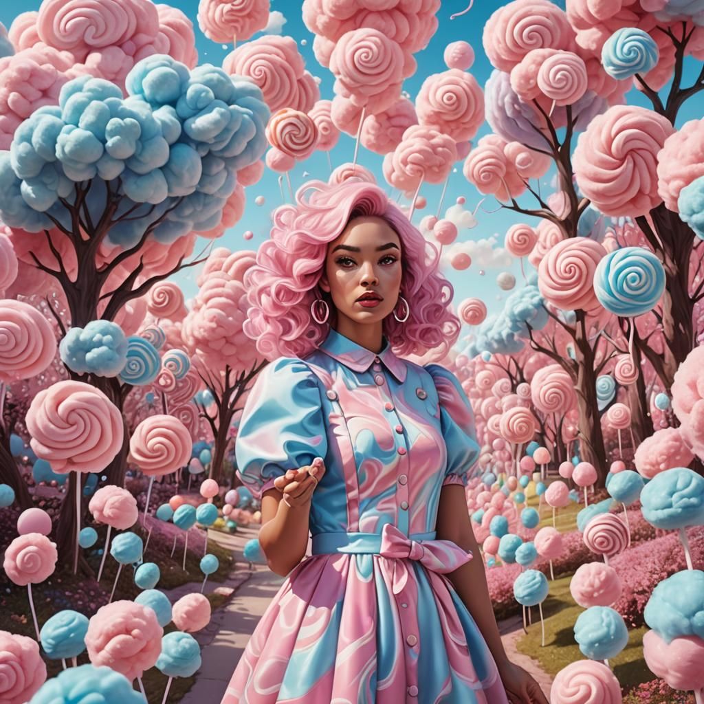 Cotton Candy Girl in Surreal Candy Wonderland