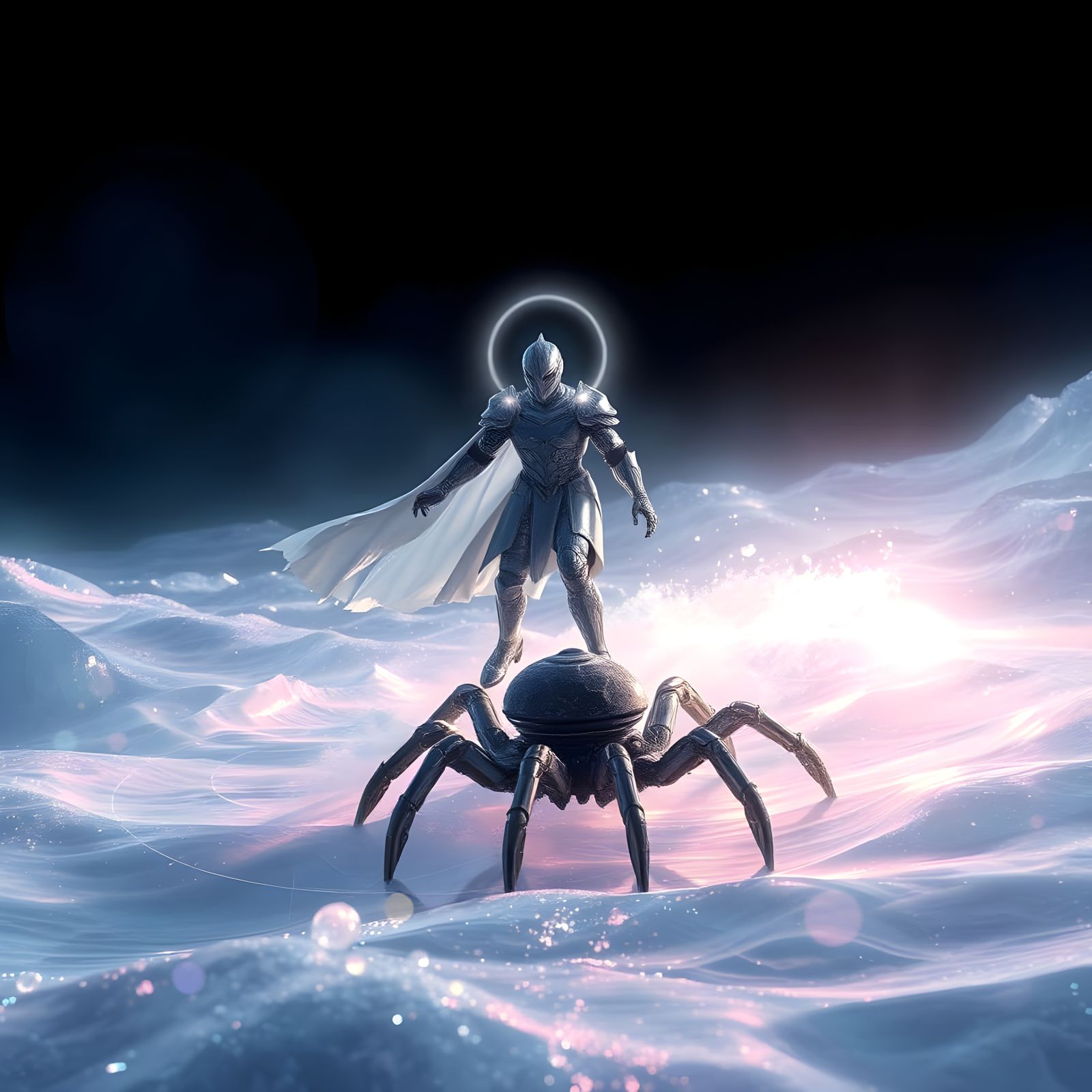 Surreal Knight Skating on Abstract Waves