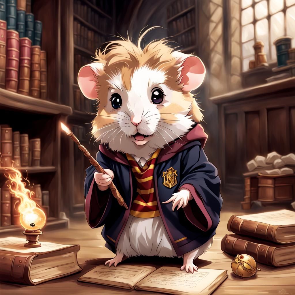Hamster Harry Potter and Hermione Granger in Anime Style