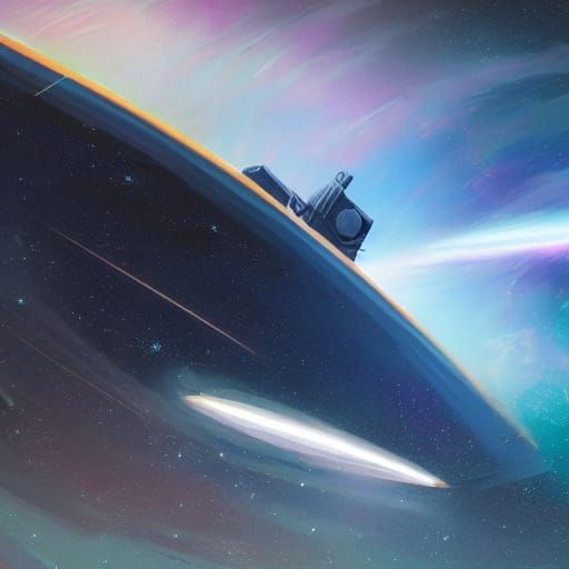 Spaceship Flying Through the Milky Way: Digital Art