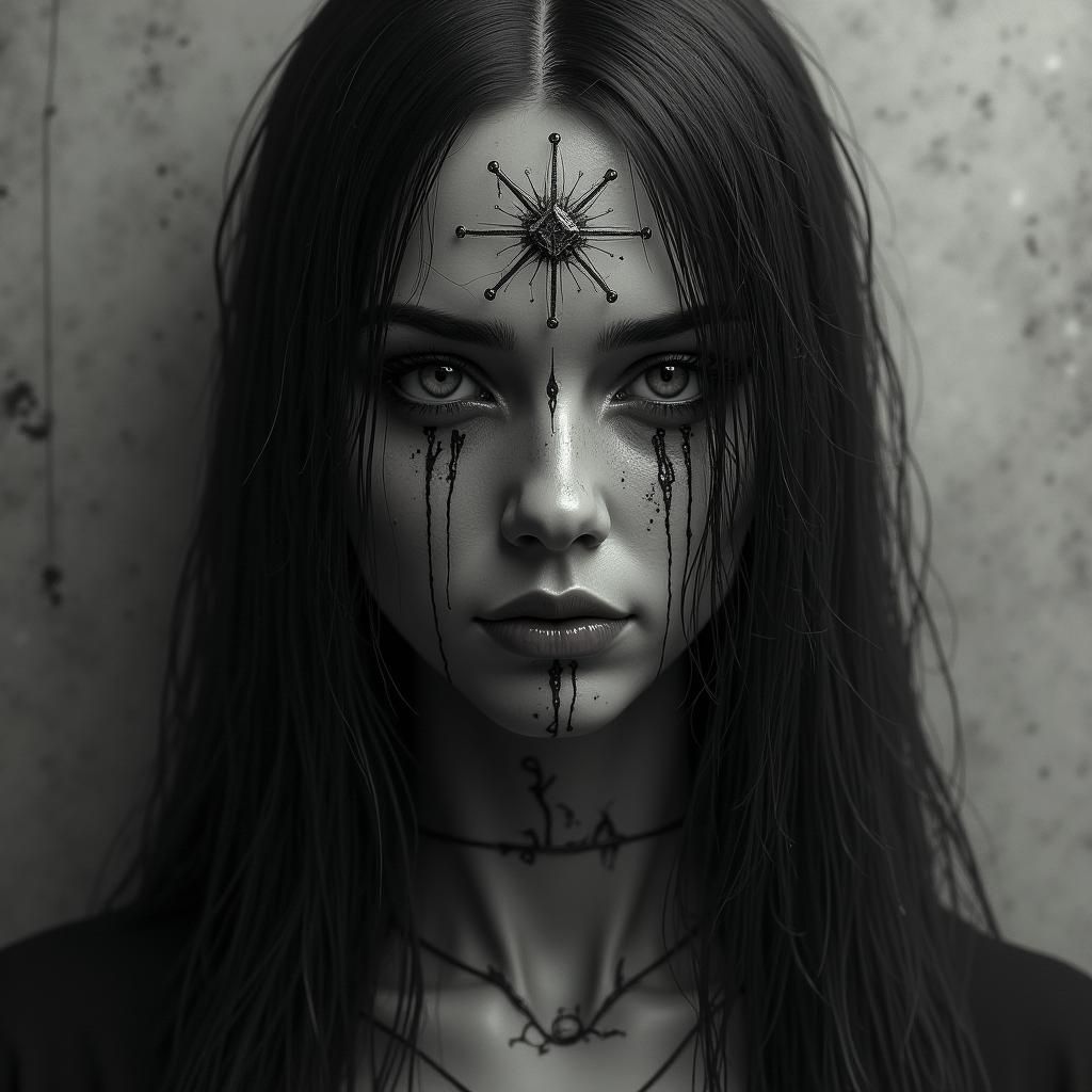 Mystical Woman Portrait in Haunting Black and White