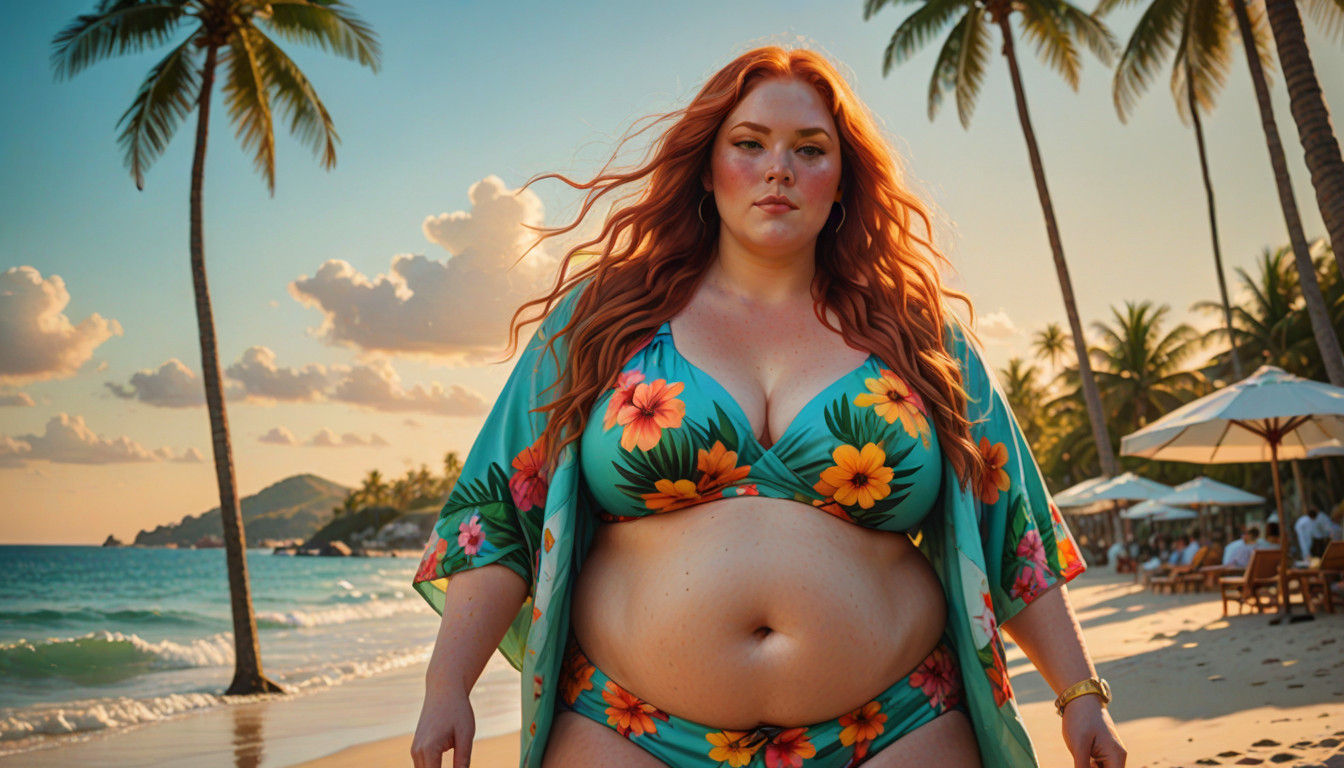 Vibrant Beachside Portrait in Oil Painting Style