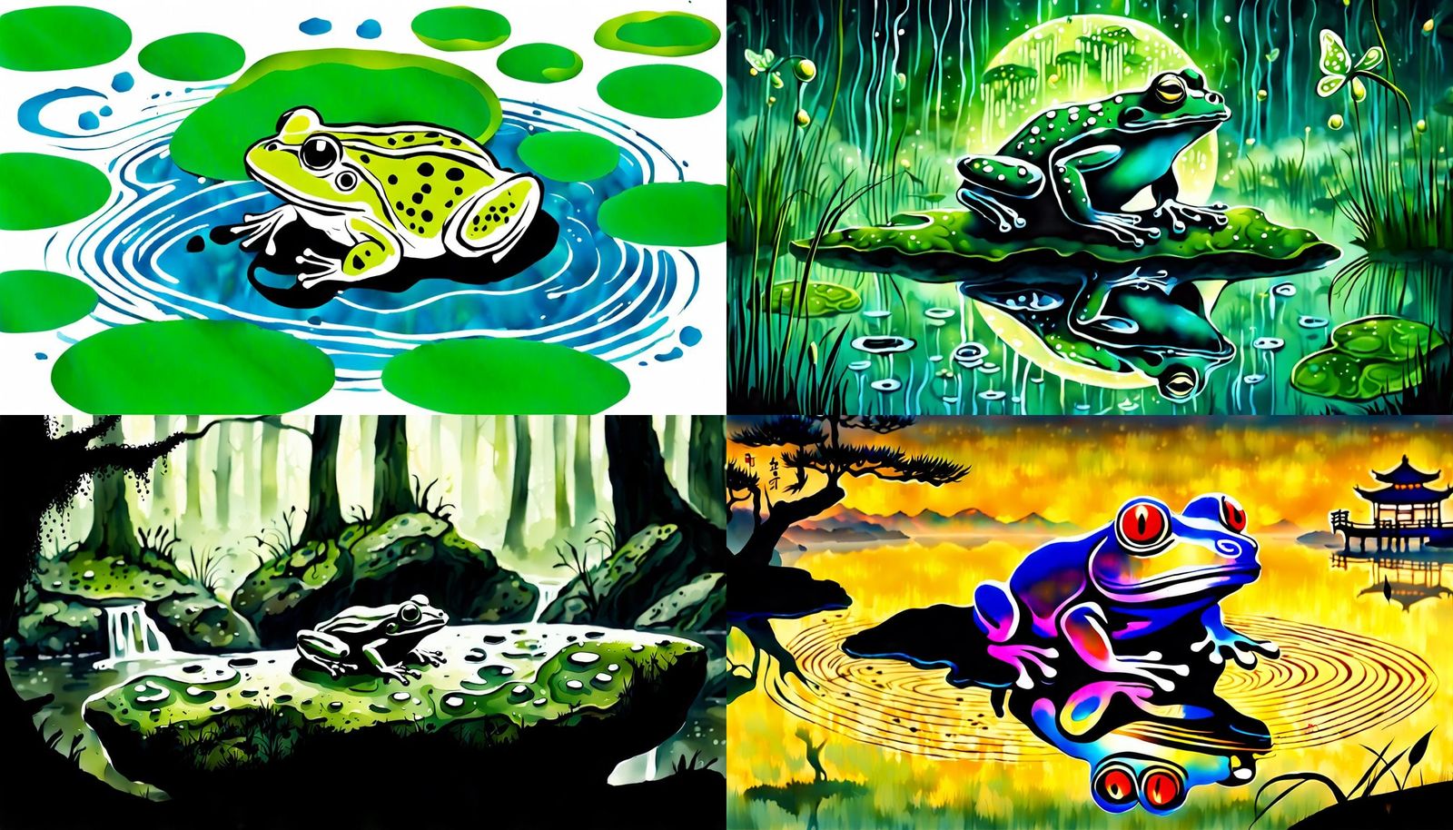 Frog Calligraphy Poem with Onomatopoeia Sounds