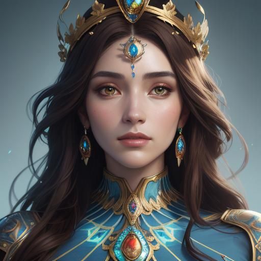 Majestic Queen Portrait with Crown in Art Nouveau Style