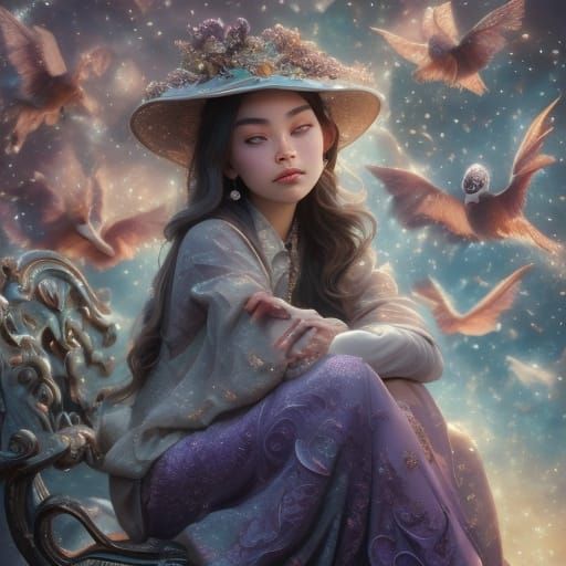 Venus Reclining on Stardust in Detailed Matte Painting