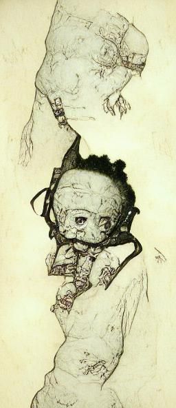 Cyberpunk Zombie Chibi in Egon Schiele Style