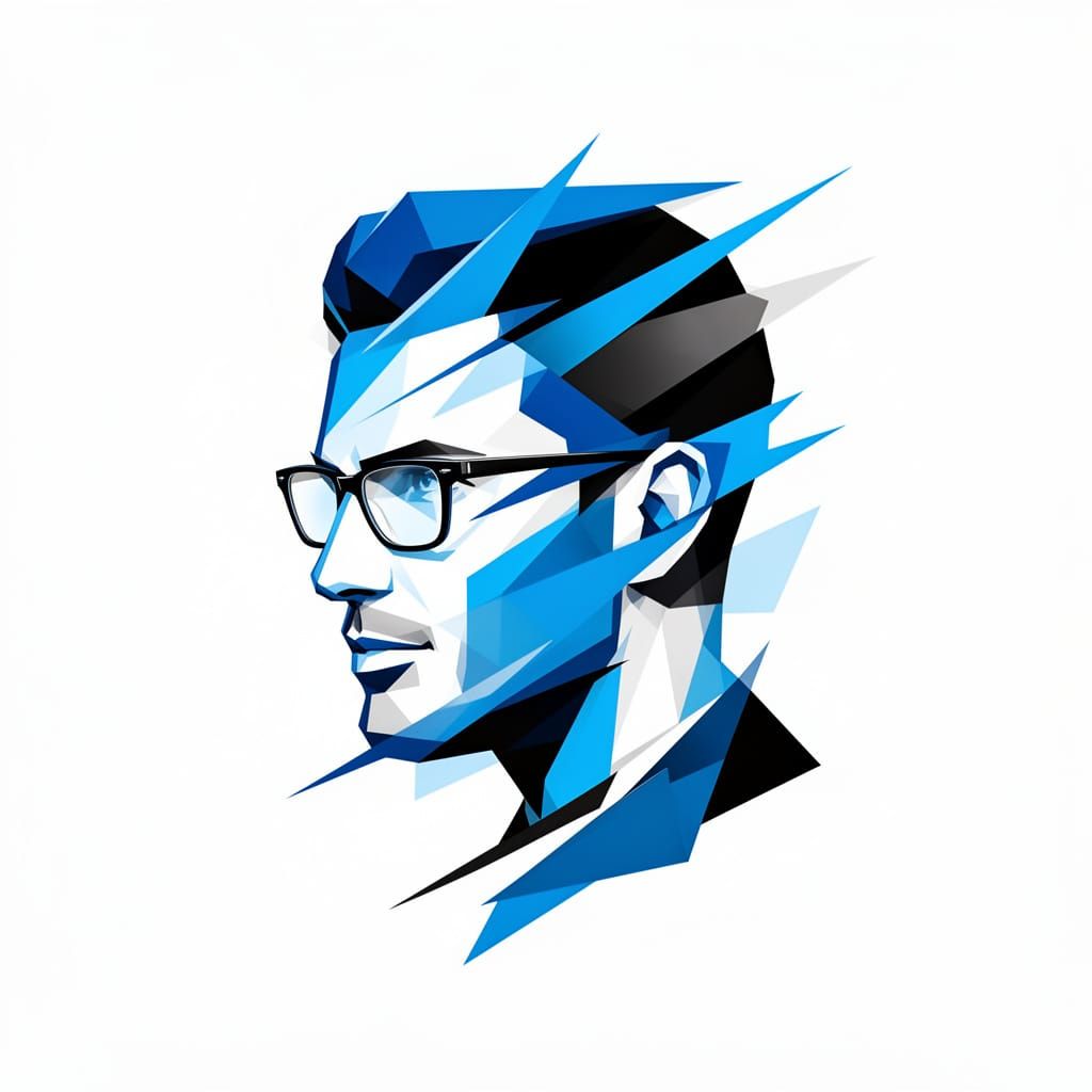 Geometric Tech Logo: Stylized Man's Head with Glasses
