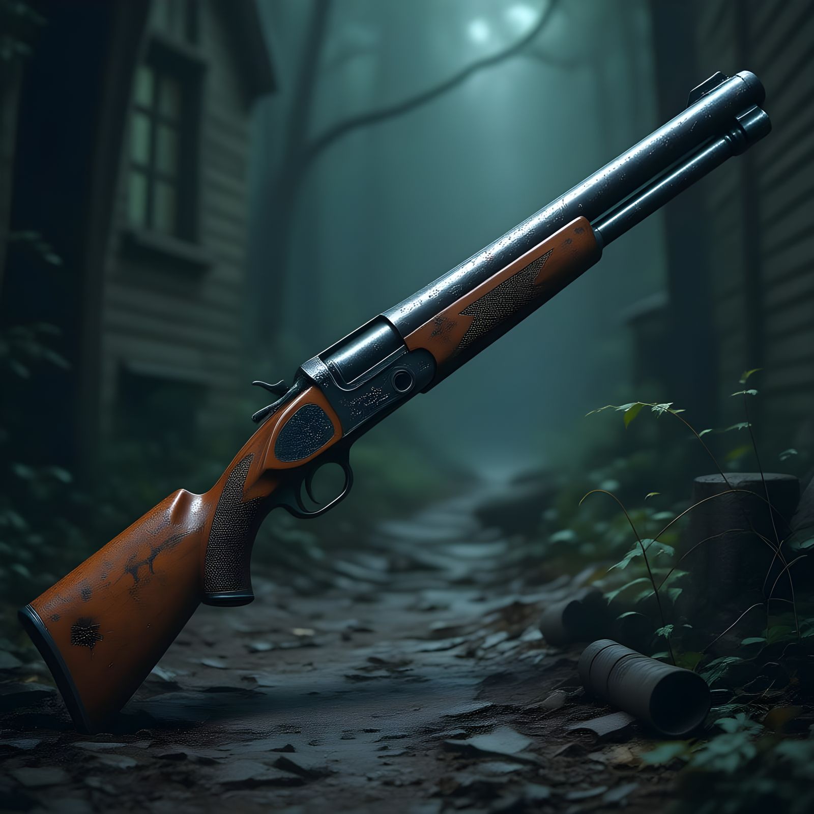 Antique 1890s Shotgun in Dark Fantasy Gothic Style