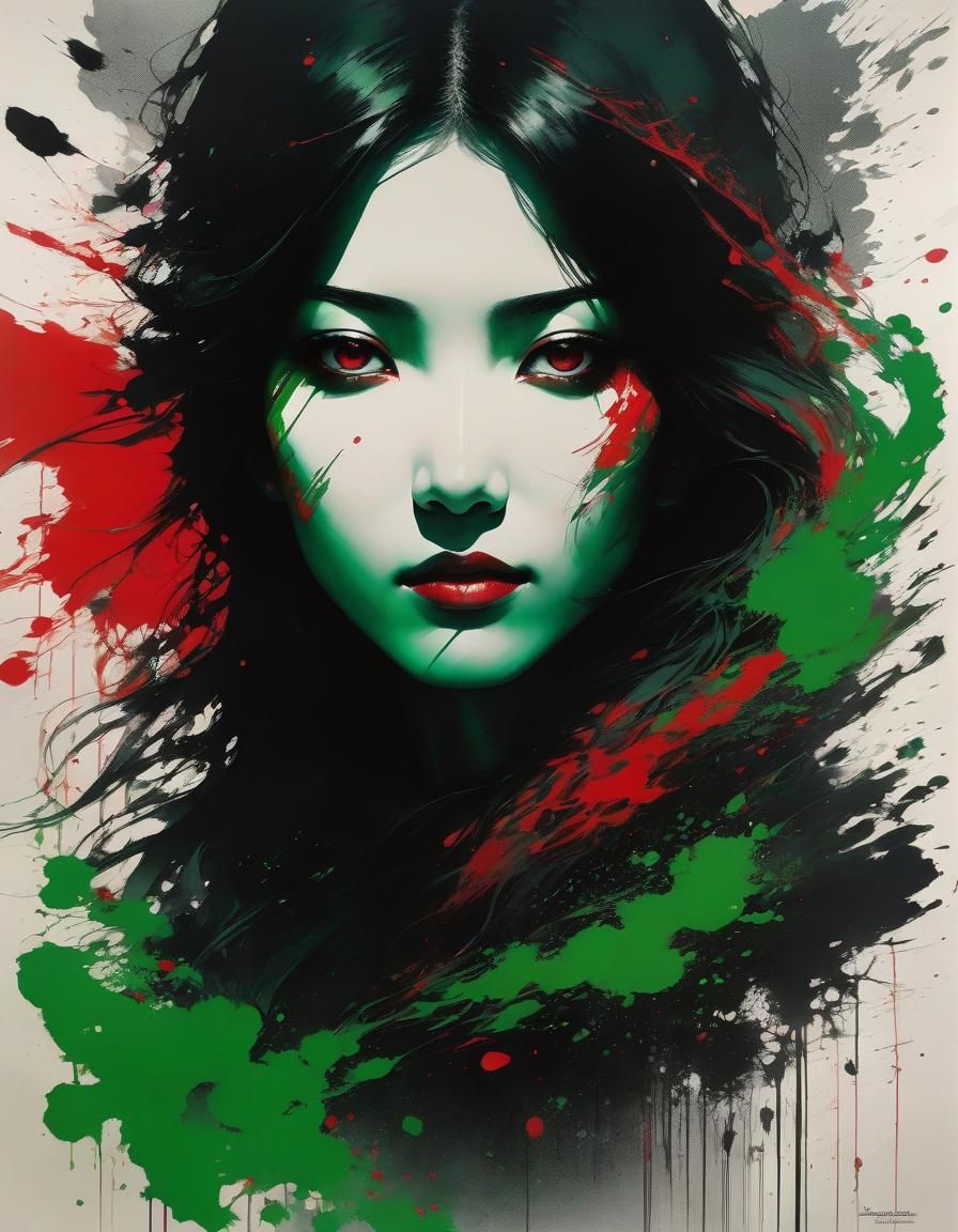 Palestinian Woman Portrait in Ink Splash Art Style