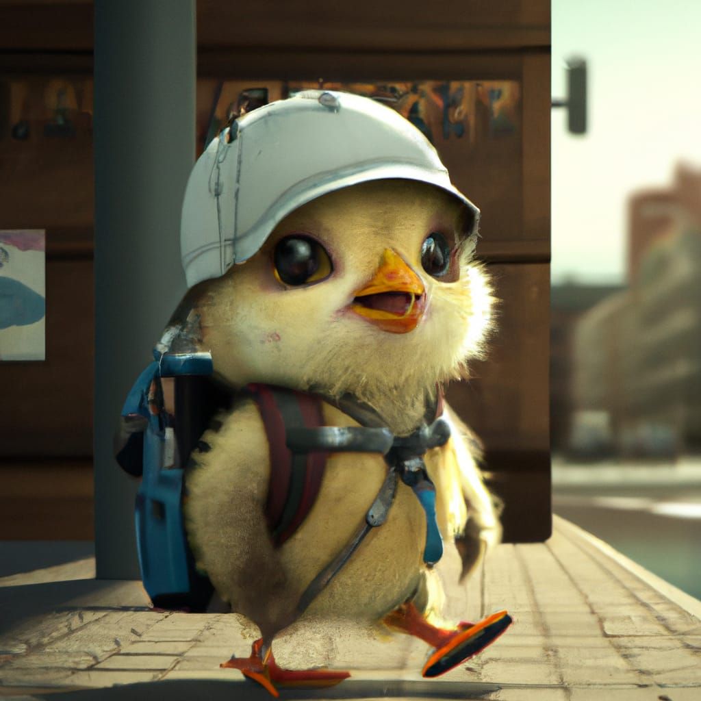 Happy Chicken with Backpack: Hyperrealistic Digital Art