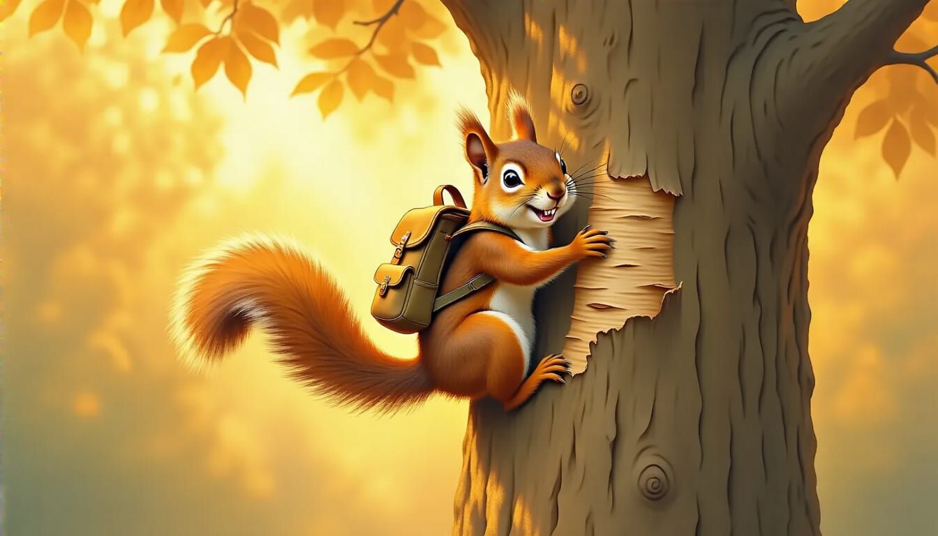 Squirrel's Playful Slide: A Whimsical Illustration