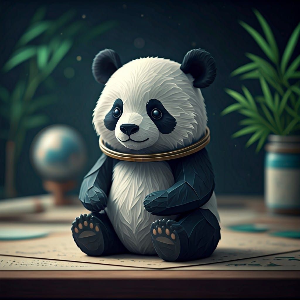 Serene Origami Space Panda in Whimsical Watercolor Style