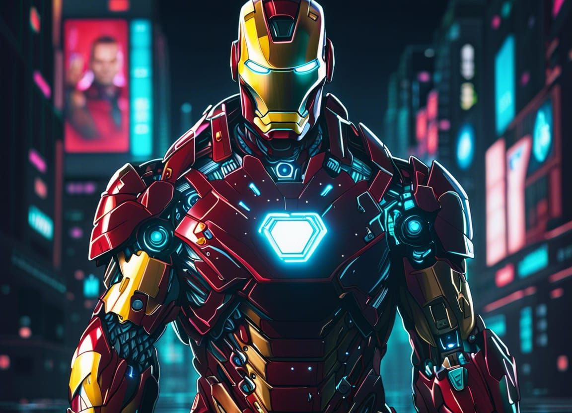 Cyberpunk Iron Man in Anime Style